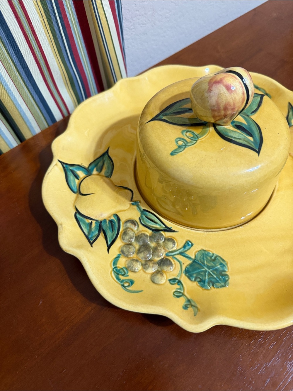 California Pottery 2005 Platter Tray Round Fruits Yellow Glazed 12 inch - Picture 2 of 10